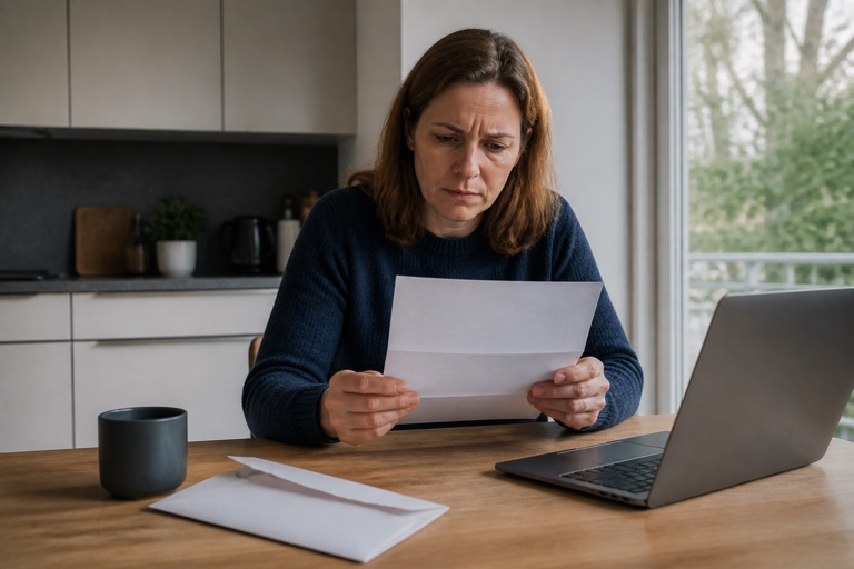 Person liest besorgt einen amtlichen Bescheid der Arbeitsagentur